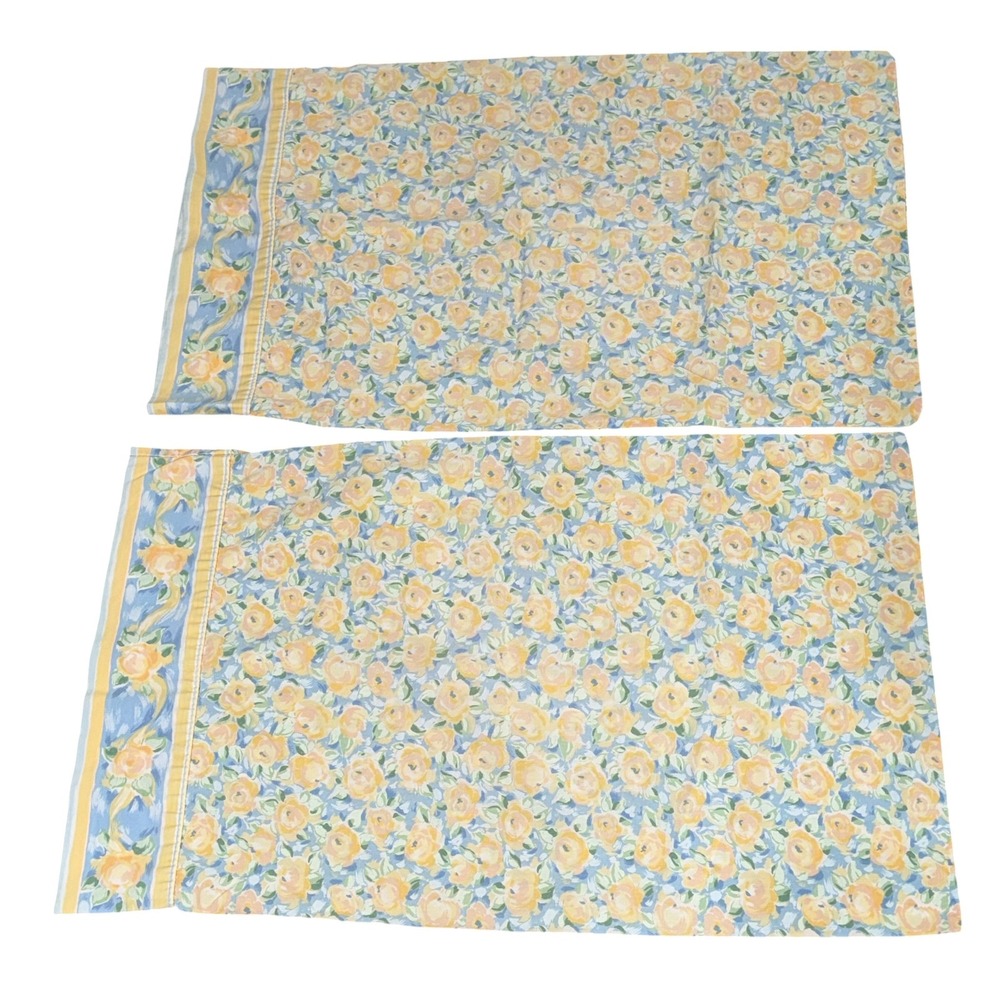Vintage Croscill Fiesta Yellow Queen Size Floral Set Of Pillowcases Cotton Blend